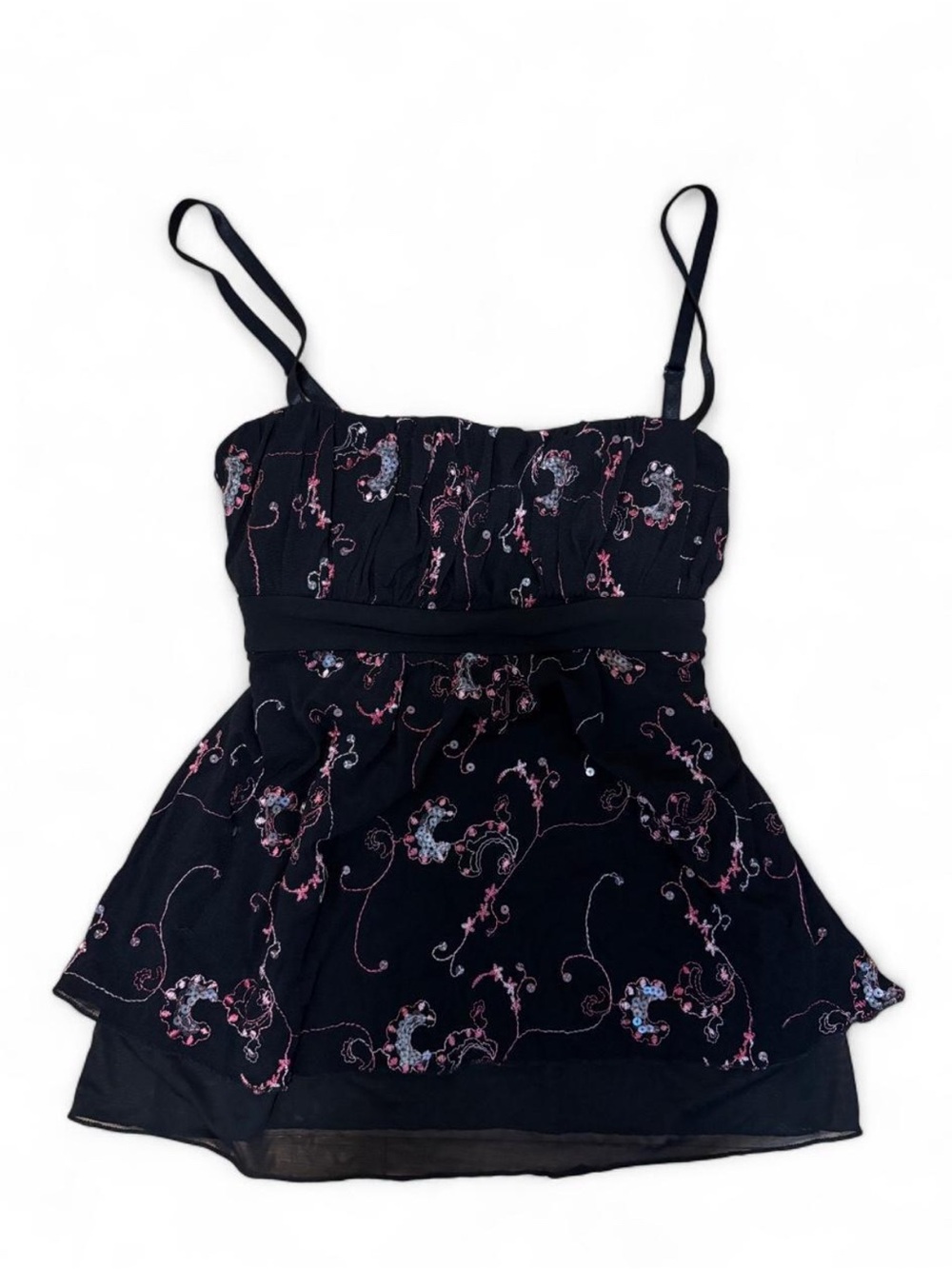le chateau Black Camisole with Pink Floral Embroidery - Picture 2 of 5